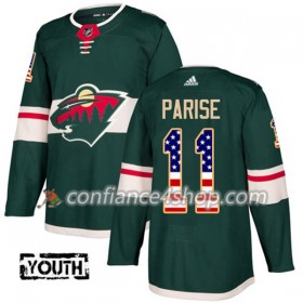 Adidas Maillot de Hockey Minnesota Wild Zach Parise 11 2017-2018 Vert USA Flag Fashion Authentic - Enfant